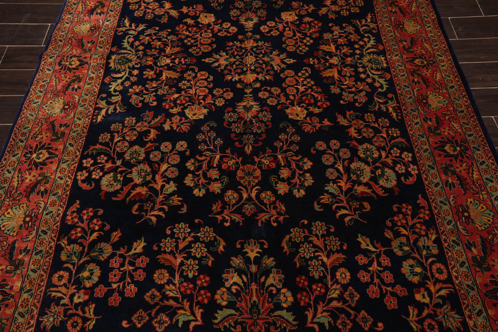 6x9 Navy, Antique Rose, Mint Color Hand Knotted Sarouk 100% Wool Traditional Oriental Rug