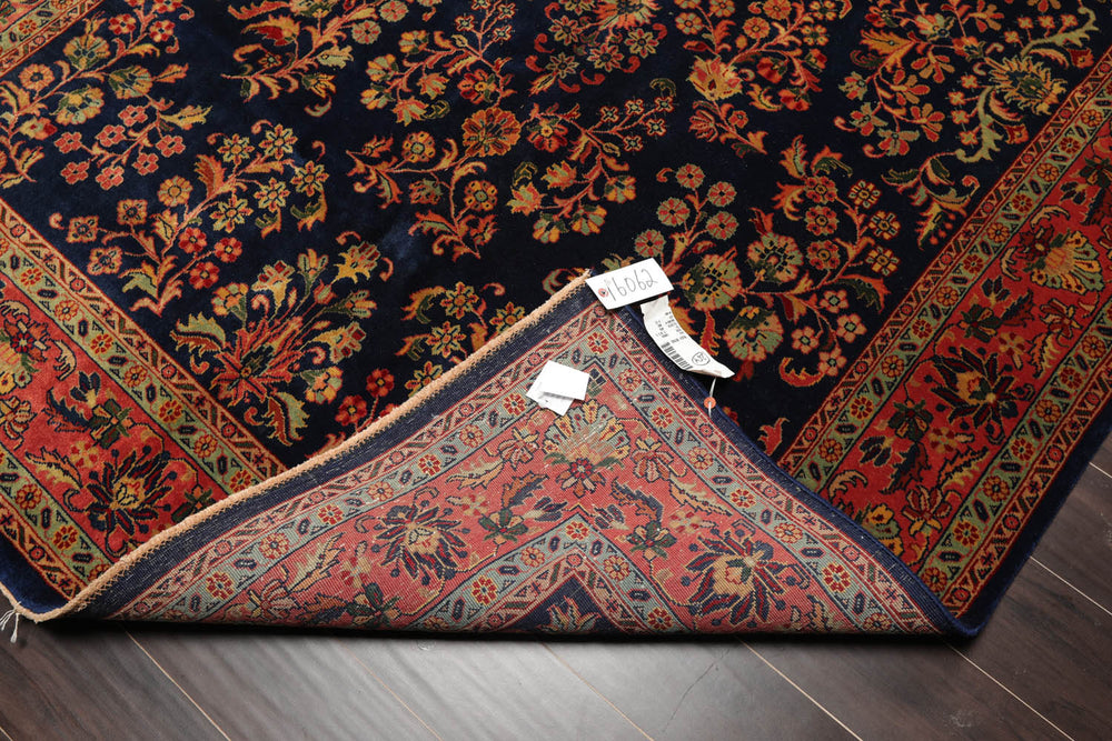 6x9 Navy, Antique Rose, Mint Color Hand Knotted Sarouk 100% Wool Traditional Oriental Rug