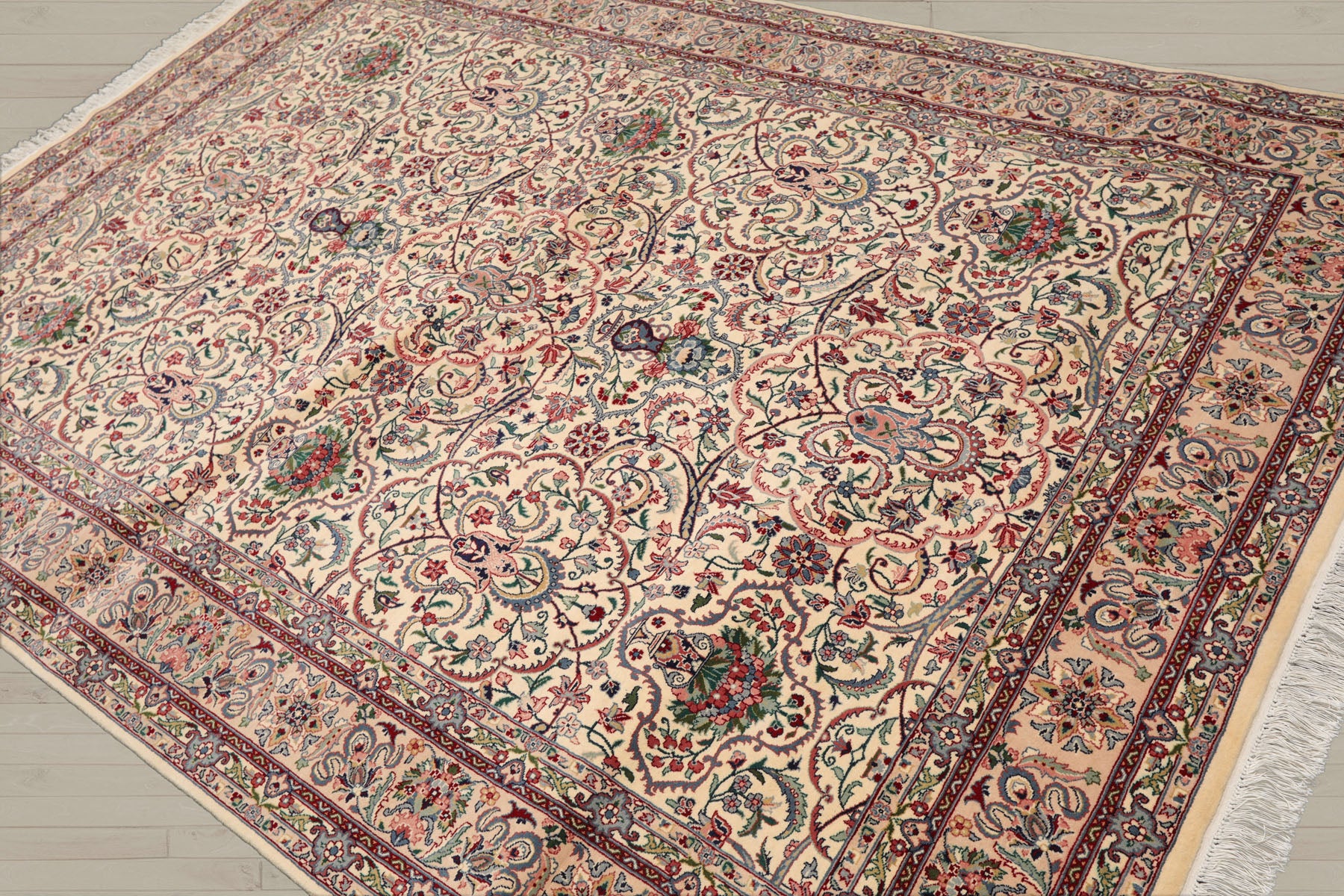 6x9 Cream, Peach, Maroon Color Hand Knotted Pak Persian 100% Wool Traditional Oriental Rug