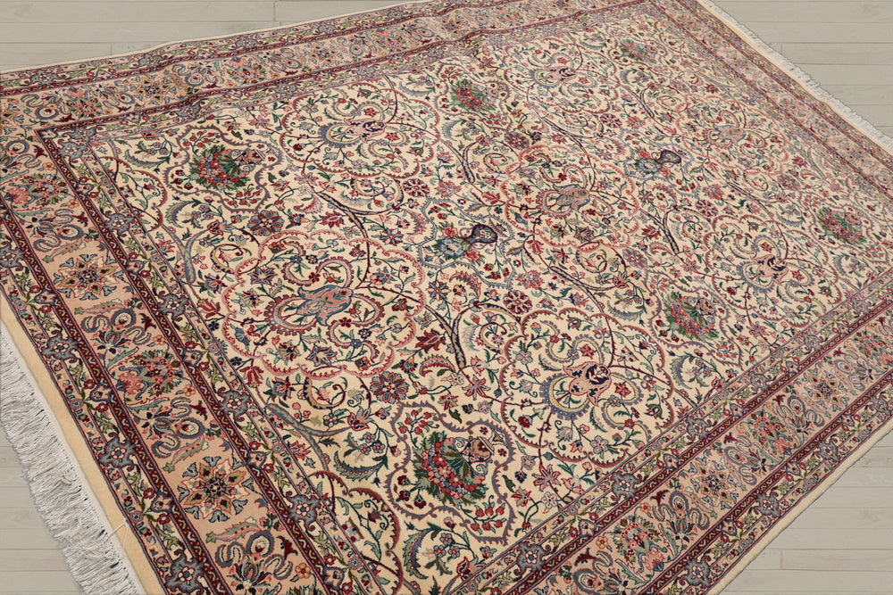 6x9 Cream, Peach, Maroon Color Hand Knotted Pak Persian 100% Wool Traditional Oriental Rug
