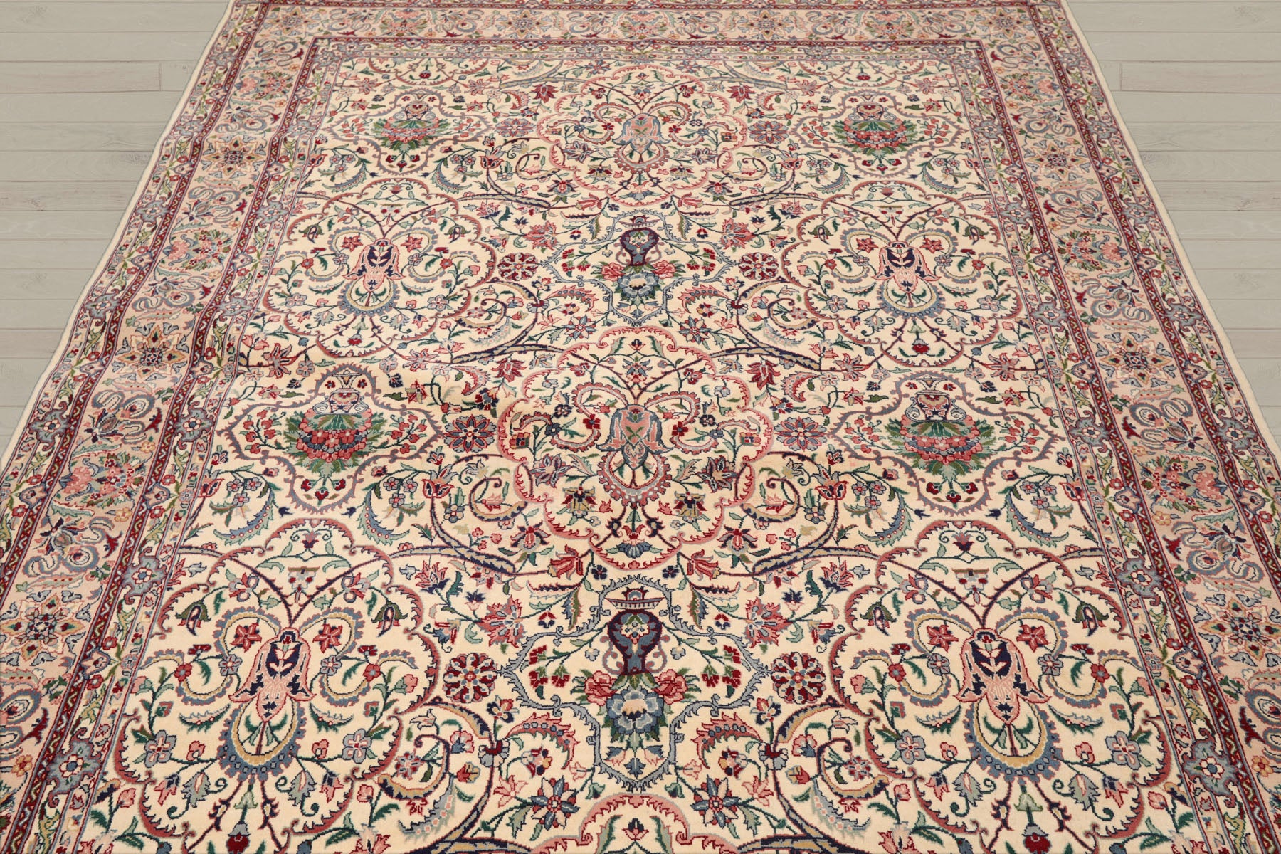 6x9 Cream, Peach, Maroon Color Hand Knotted Pak Persian 100% Wool Traditional Oriental Rug