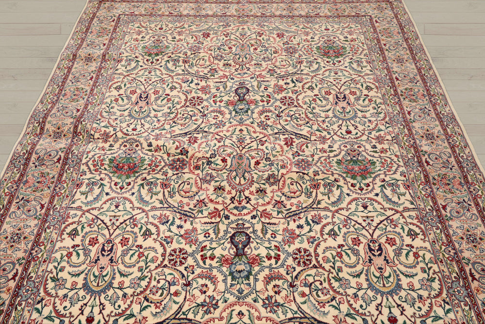 6x9 Cream, Peach, Maroon Color Hand Knotted Pak Persian 100% Wool Traditional Oriental Rug
