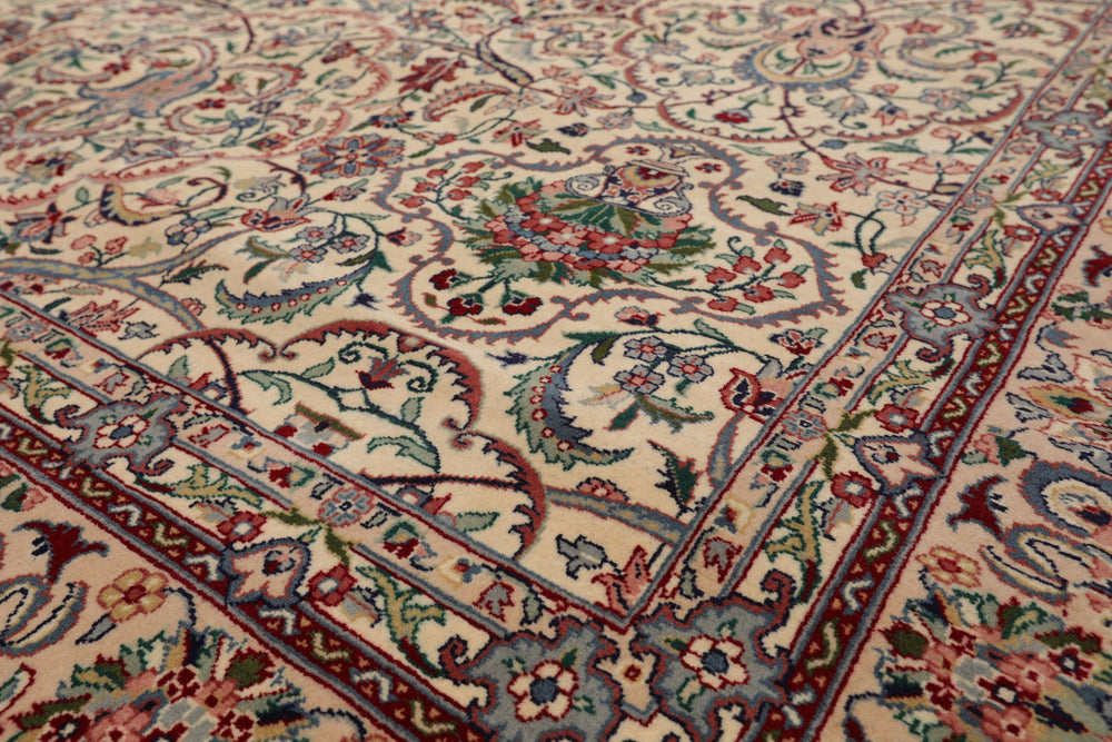 6x9 Cream, Peach, Maroon Color Hand Knotted Pak Persian 100% Wool Traditional Oriental Rug
