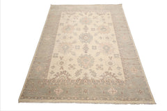 9x12 Ivory, Mint, Brown Color Hand Knotted Afghan Oushak Wool Traditional Oriental Rug