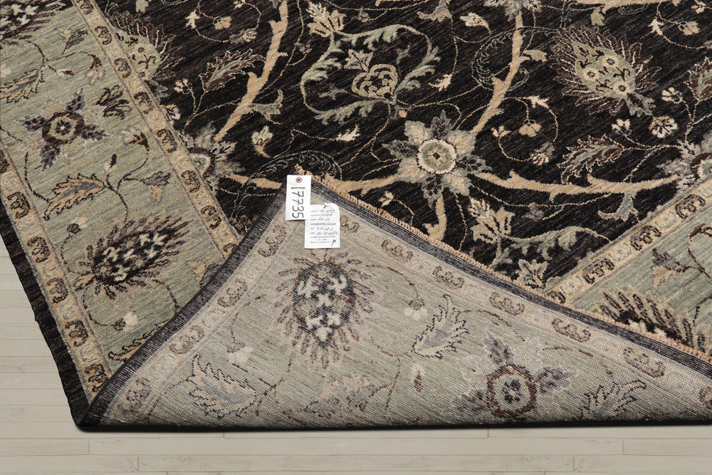9x12 Black, Charcoal, Mint Color Hand Knotted Agra 100% wool Traditional Oriental Rug
