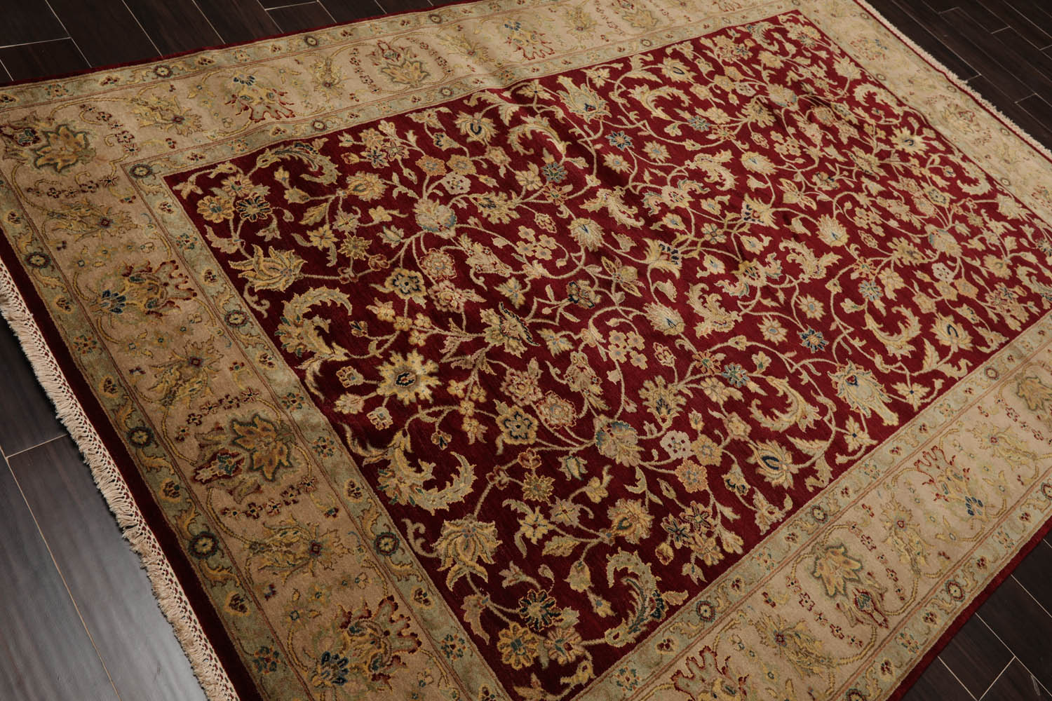 6x9 Wine, Taupe, Beige Color Hand Knotted Agra 100% Wool Traditional Oriental Rug