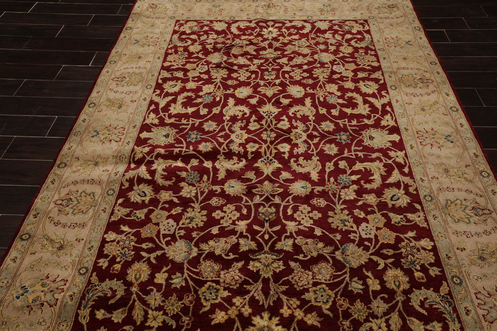 6x9 Wine, Taupe, Beige Color Hand Knotted Agra 100% Wool Traditional Oriental Rug