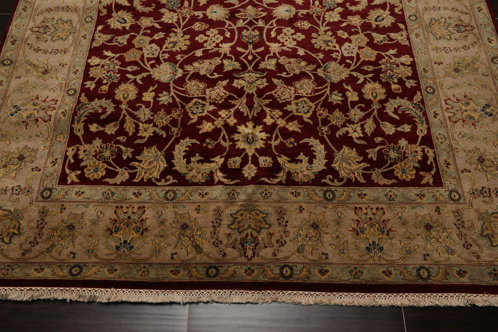 6x9 Wine, Taupe, Beige Color Hand Knotted Agra 100% Wool Traditional Oriental Rug