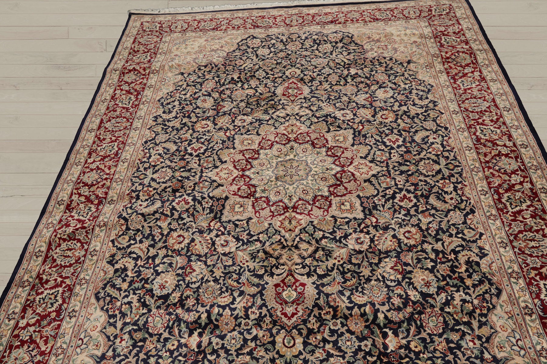 6x9 Navy, Burgundy, Beige Color Hand Knotted Pak Persian 100% Wool Traditional Oriental Rug
