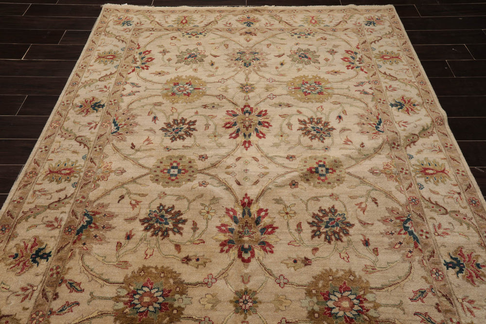 6x9 Beige, Brown, Tan Color Hand Knotted Agra 100% Wool Traditional Oriental Rug