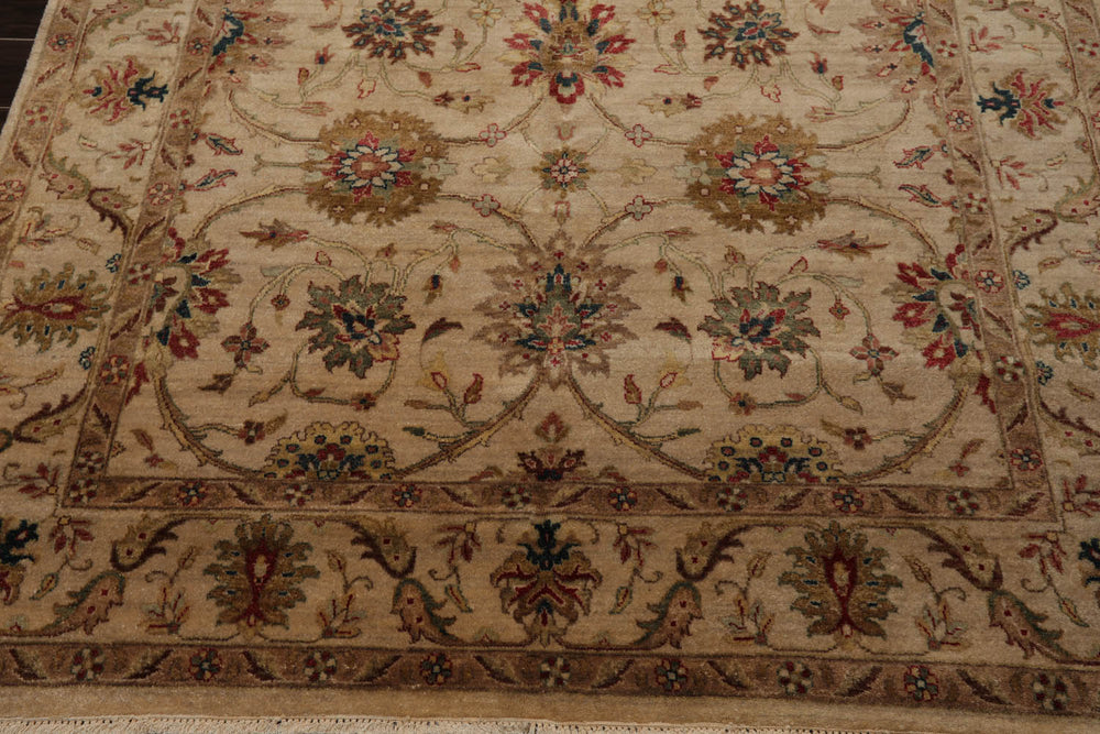 6x9 Beige, Brown, Tan Color Hand Knotted Agra 100% Wool Traditional Oriental Rug