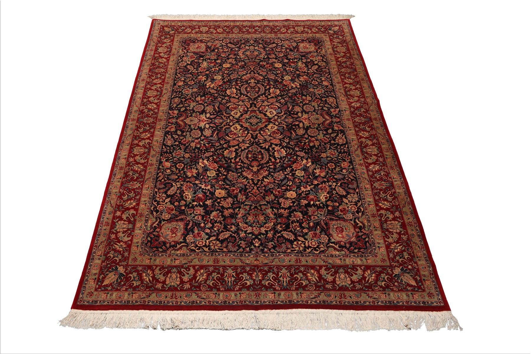 6x9 Midnight Blue, Red, Green Color Hand Knotted Sarouk 100% Wool Traditional Oriental Rug