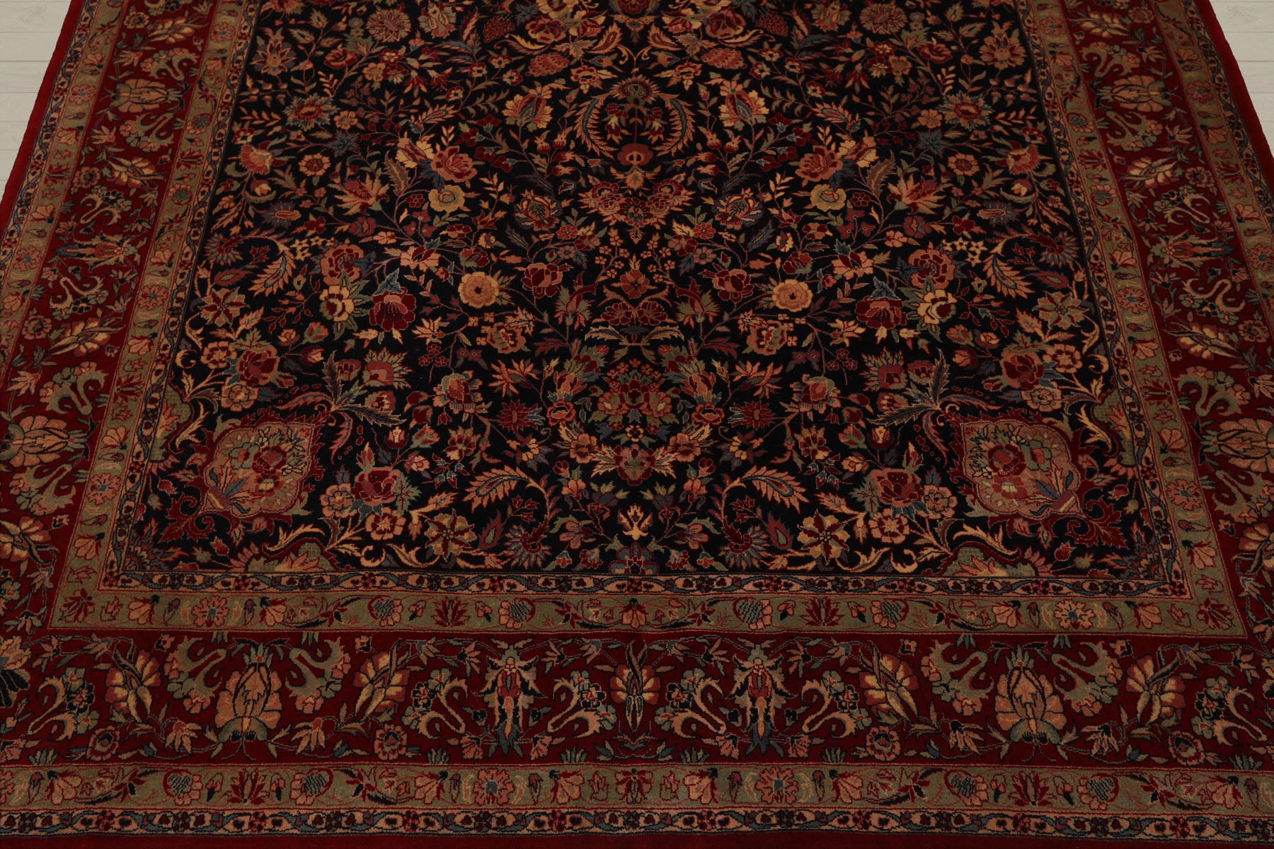 6x9 Midnight Blue, Red, Green Color Hand Knotted Sarouk 100% Wool Traditional Oriental Rug