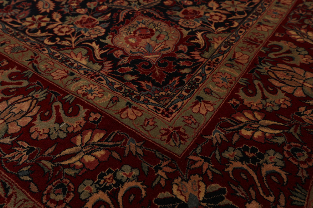 6x9 Midnight Blue, Red, Green Color Hand Knotted Sarouk 100% Wool Traditional Oriental Rug