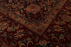 6x9 Midnight Blue, Red, Green Color Hand Knotted Sarouk 100% Wool Traditional Oriental Rug