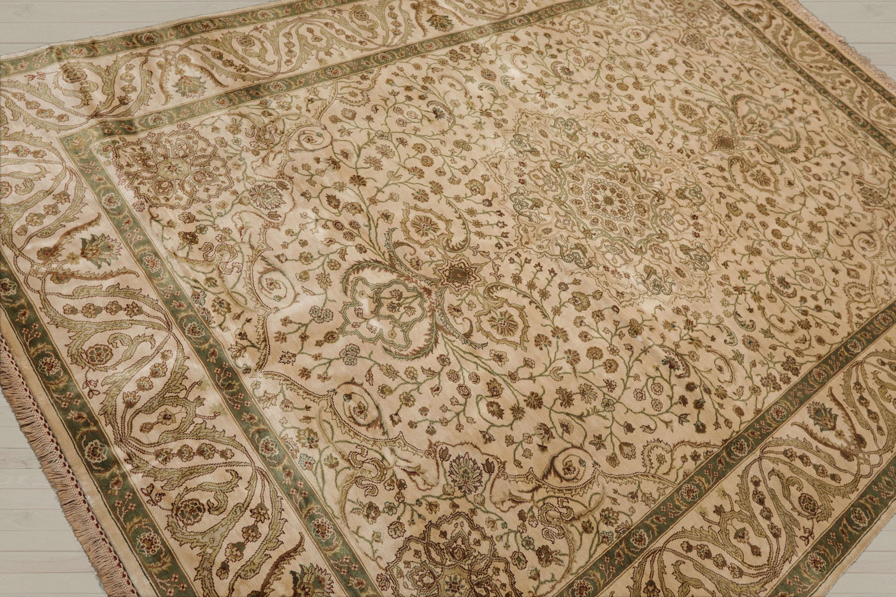 6x9 Beige, Brown, Multi Color Hand Knotted  100% Wool Traditional Oriental Rug