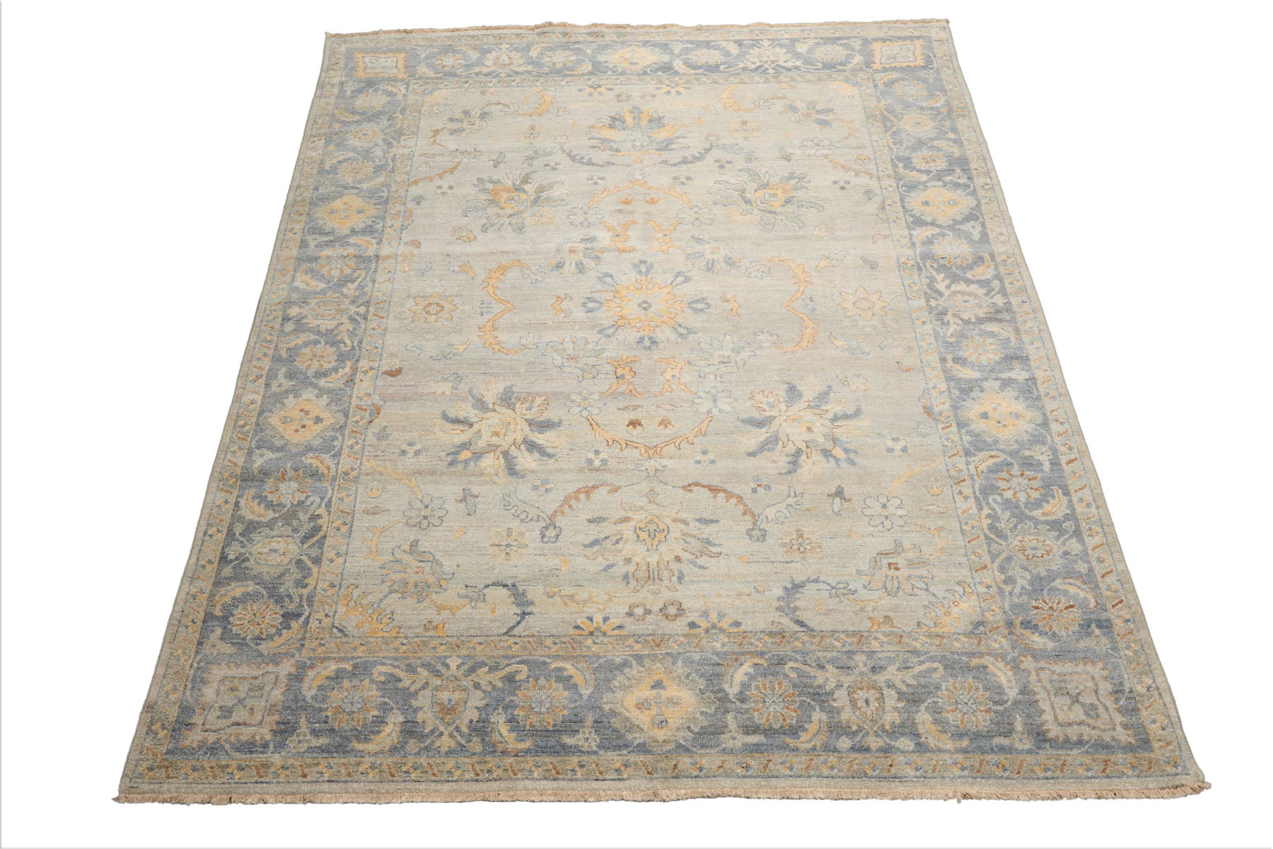 8x10 Mint, Gray, Blue Color Hand Knotted Afghan Oushak Wool Traditional Oriental Rug