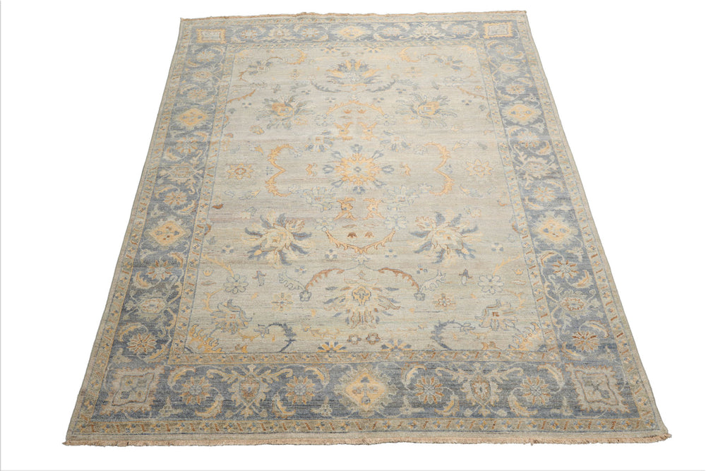 8x10 Mint, Gray, Blue Color Hand Knotted Afghan Oushak Wool Traditional Oriental Rug