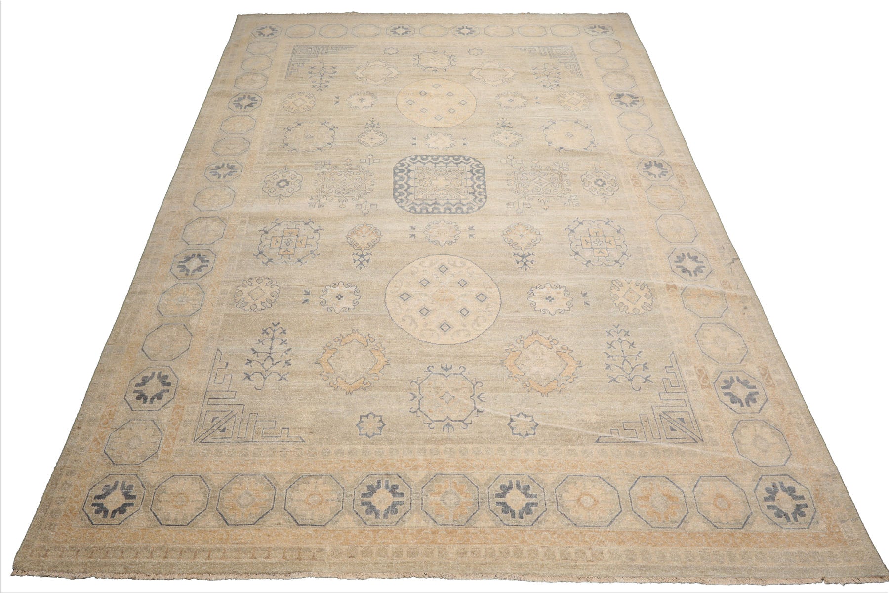 10x14 Gray, Beige, Tan Color Hand Knotted Afghan Oushak Wool Traditional Oriental Rug