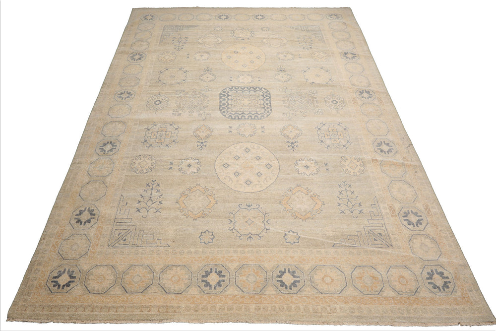10x14 Gray, Beige, Tan Color Hand Knotted Afghan Oushak Wool Traditional Oriental Rug