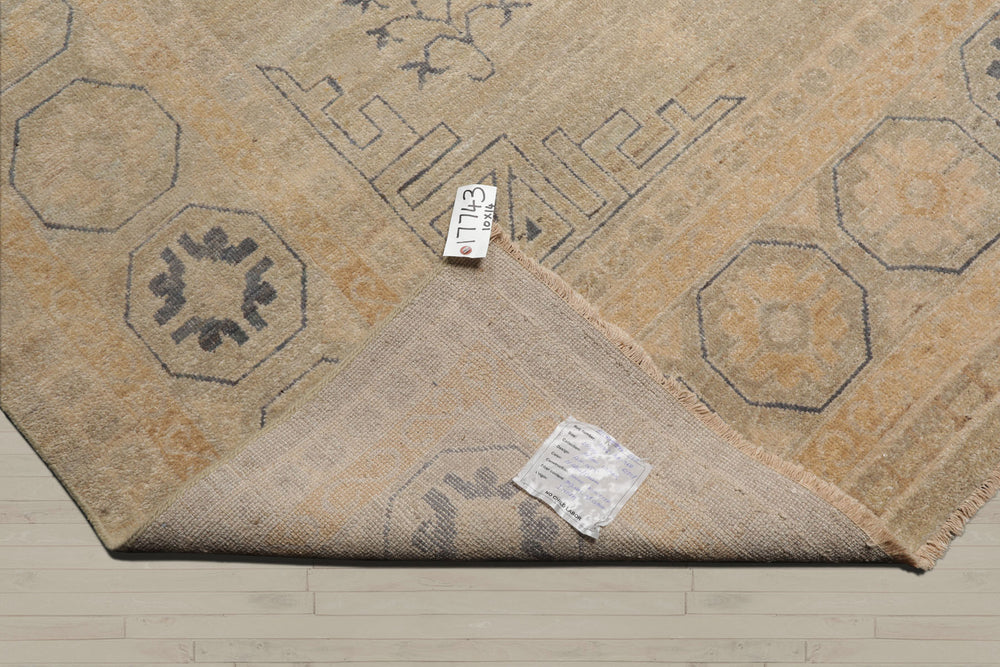 10x14 Gray, Beige, Tan Color Hand Knotted Afghan Oushak Wool Traditional Oriental Rug