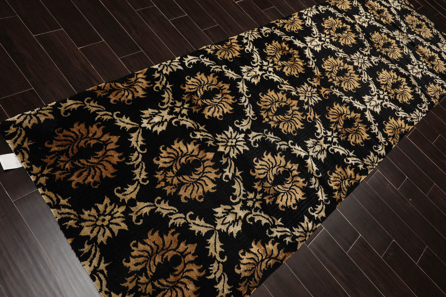 Runner Black, Gold, Beige Color Hand Knotted  100% Wool Transitional Oriental Rug