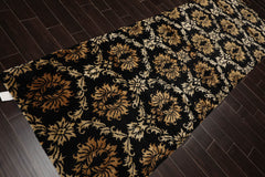 Runner Black, Gold, Beige Color Hand Knotted  100% Wool Transitional Oriental Rug