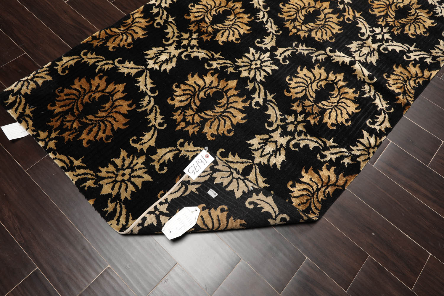 Runner Black, Gold, Beige Color Hand Knotted  100% Wool Transitional Oriental Rug