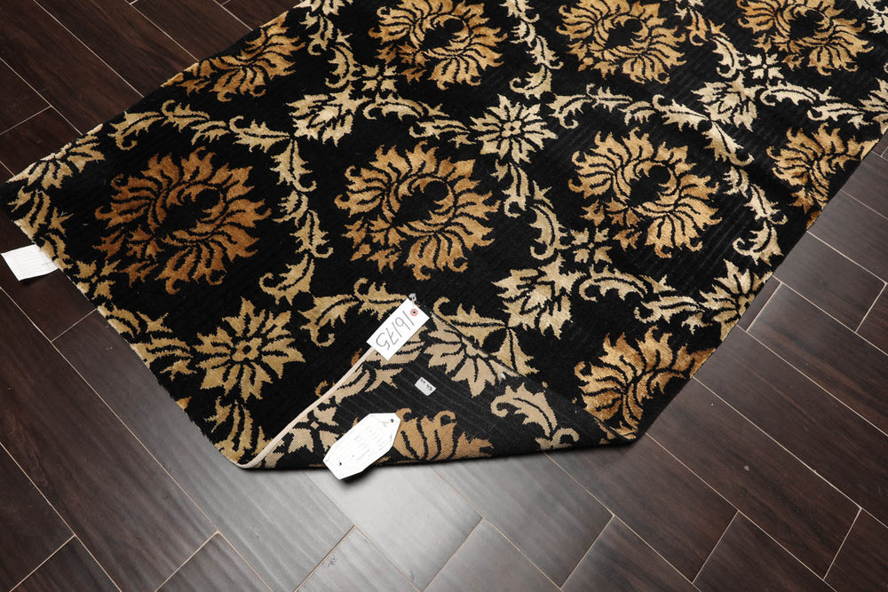 Runner Black, Gold, Beige Color Hand Knotted  100% Wool Transitional Oriental Rug