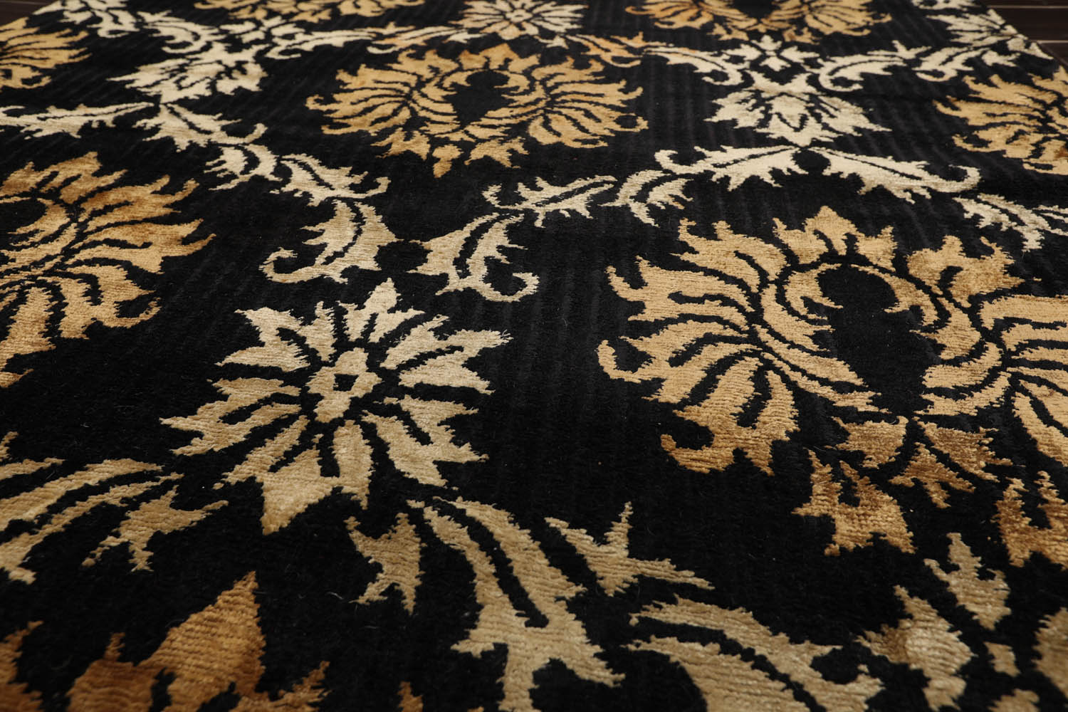 Runner Black, Gold, Beige Color Hand Knotted  100% Wool Transitional Oriental Rug