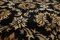 Runner Black, Gold, Beige Color Hand Knotted  100% Wool Transitional Oriental Rug