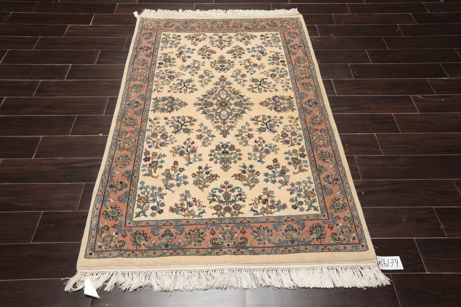 4x6 Ivory, Rose, Blue Color Hand Knotted Kerman 100% Wool Traditional Oriental Rug