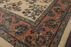 4x6 Ivory, Rose, Blue Color Hand Knotted Kerman 100% Wool Traditional Oriental Rug