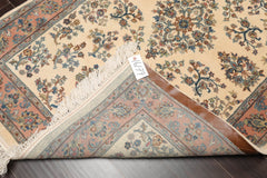 4x6 Ivory, Rose, Blue Color Hand Knotted Kerman 100% Wool Traditional Oriental Rug