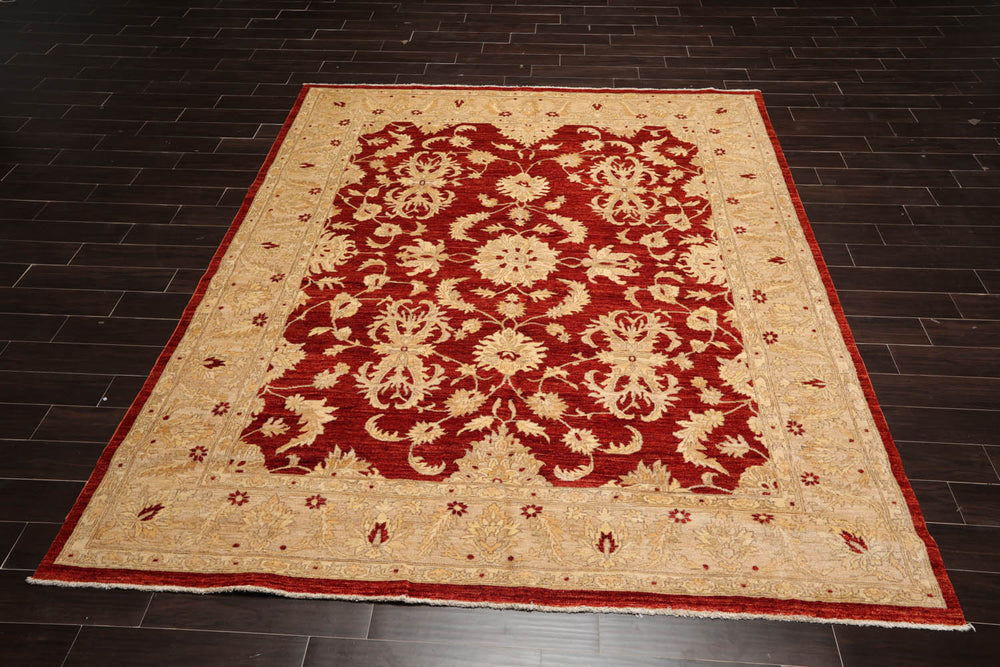 8x10 Rust, Tan, Light Gold Color Hand Knotted Chobi Peshawar 100% Wool Traditional Oriental Rug