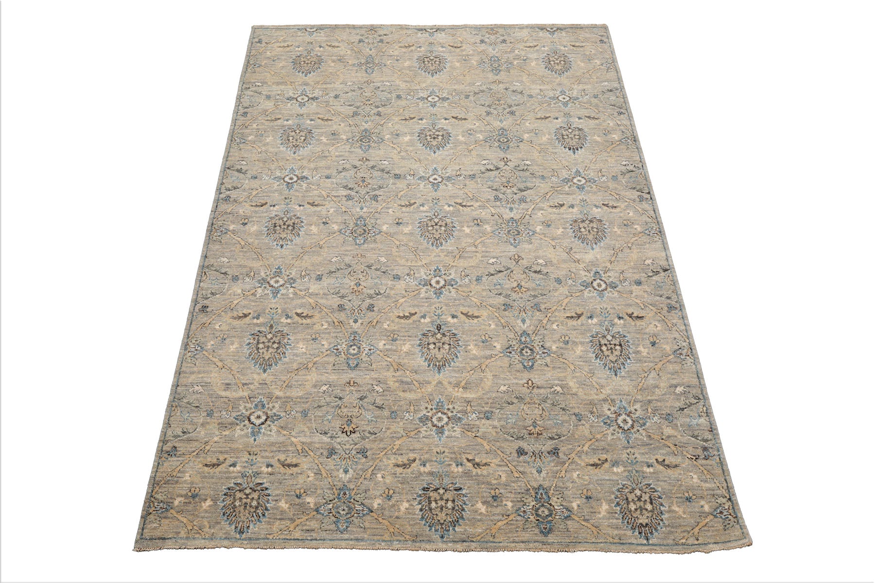 6x9 Gray, Beige, Turquoise Color Hand Knotted Oushak Wool Traditional Oriental Rug