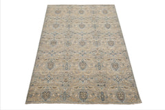 6x9 Gray, Beige, Turquoise Color Hand Knotted Oushak Wool Traditional Oriental Rug