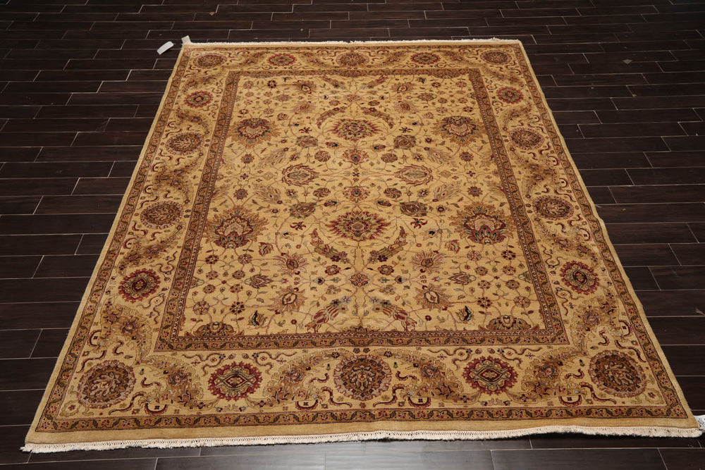 8x10 Gold, Tan, Rust Color Hand Knotted Agra 100% Wool Traditional Oriental Rug