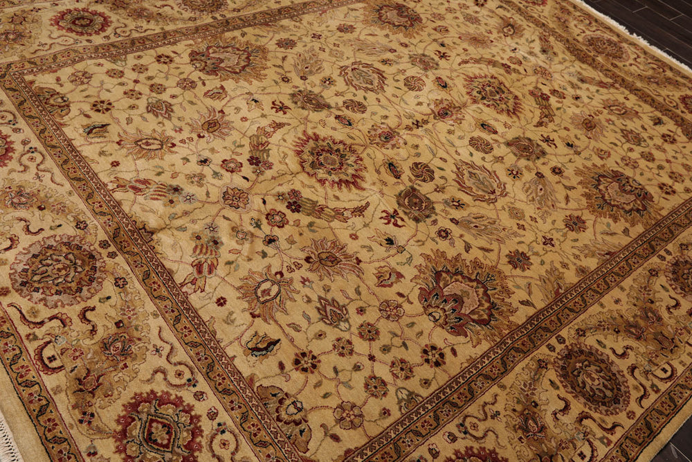 8x10 Gold, Tan, Rust Color Hand Knotted Agra 100% Wool Traditional Oriental Rug