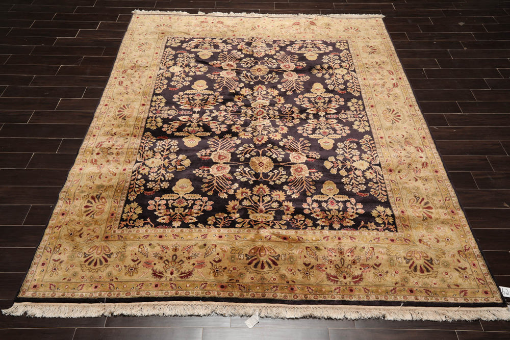 8x10 Dark Chocolate, Light Gold, Rose Color Hand Knotted Sarouk 100% Wool Traditional Oriental Rug