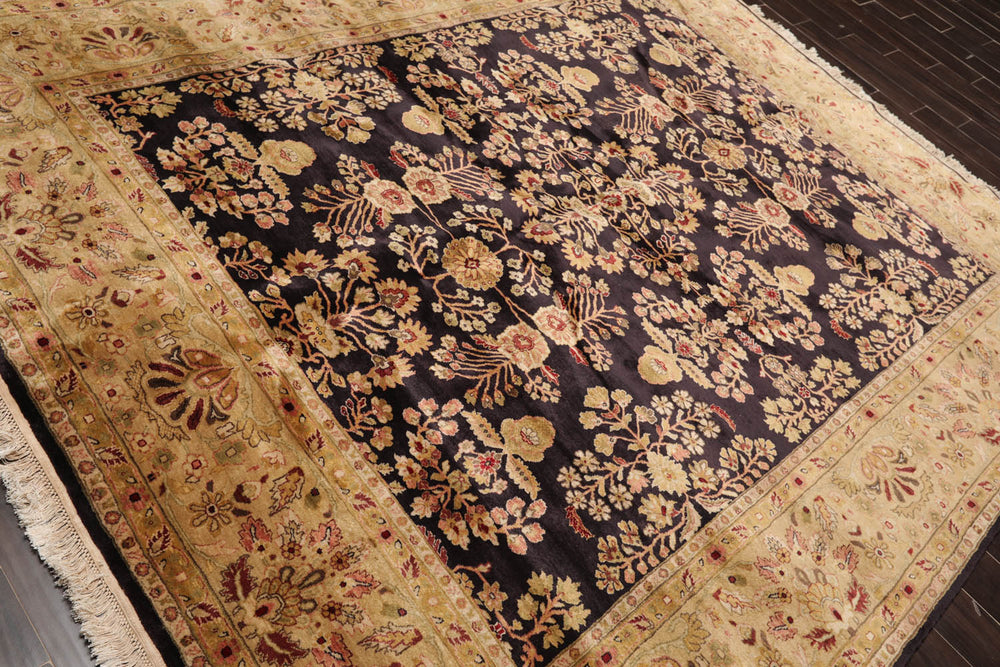 8x10 Dark Chocolate, Light Gold, Rose Color Hand Knotted Sarouk 100% Wool Traditional Oriental Rug