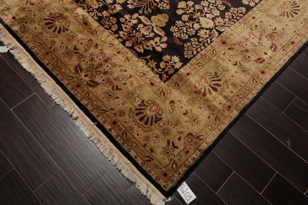 8x10 Dark Chocolate, Light Gold, Rose Color Hand Knotted Sarouk 100% Wool Traditional Oriental Rug