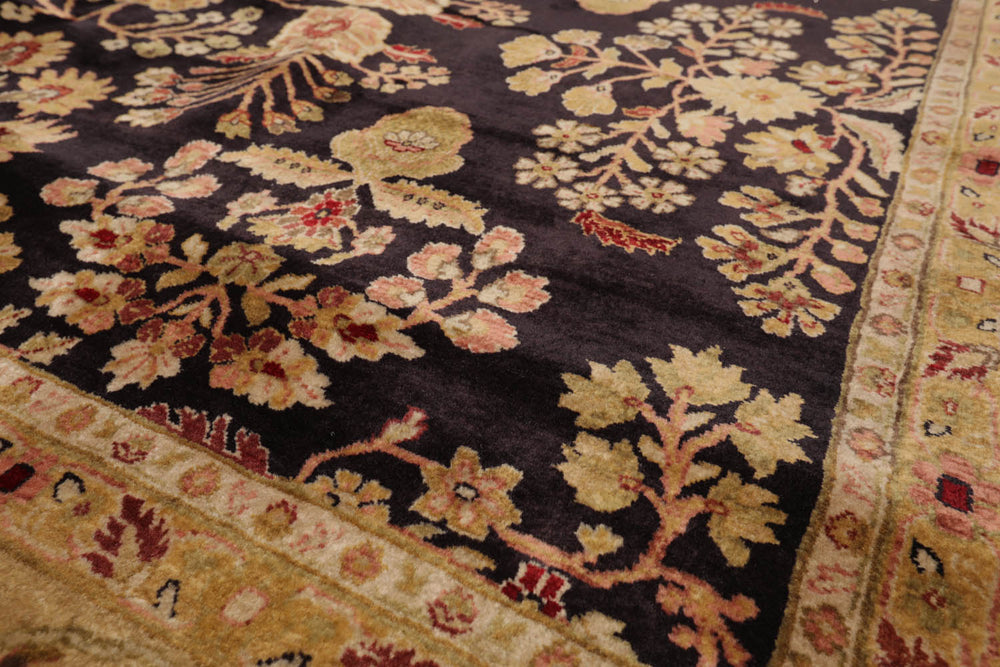 8x10 Dark Chocolate, Light Gold, Rose Color Hand Knotted Sarouk 100% Wool Traditional Oriental Rug