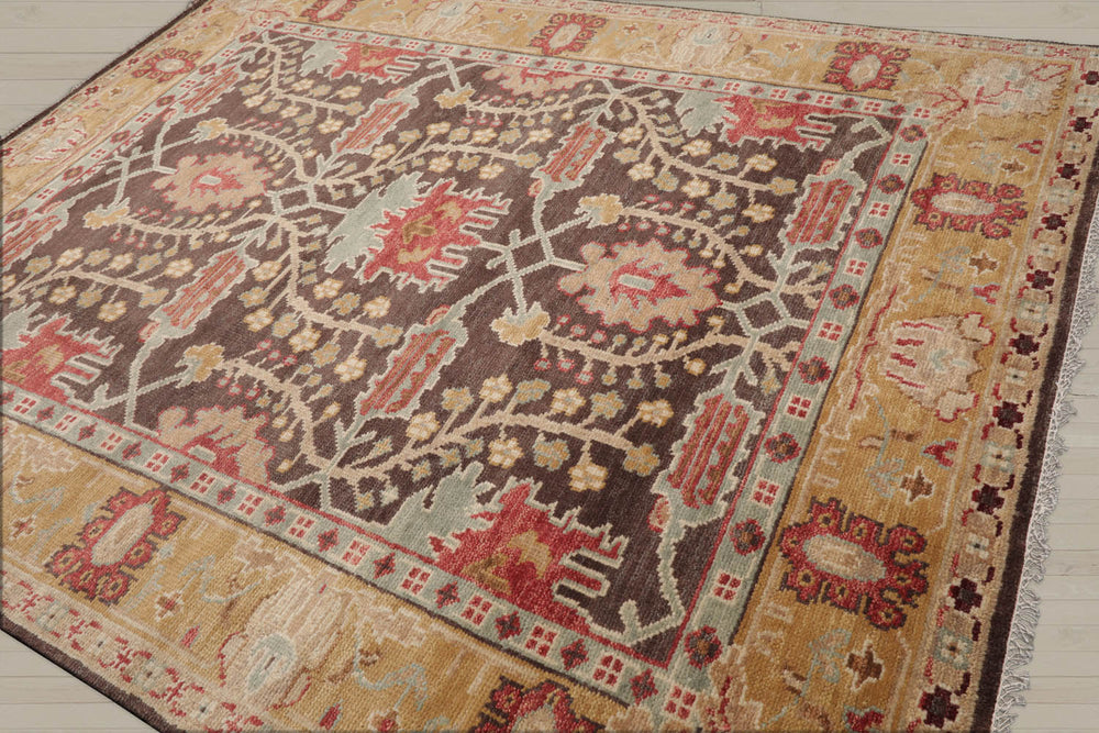 Multi Size Brown Mustard Beige Color Hand Knotted William Morris Wool  Oriental Rug