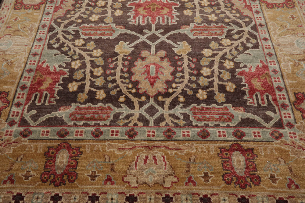 Multi Size Brown Mustard Beige Color Hand Knotted William Morris Wool  Oriental Rug