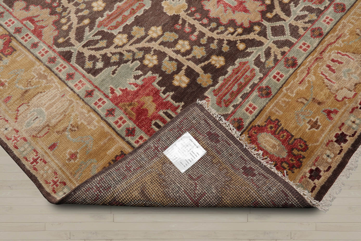 Multi Size Brown Mustard Beige Color Hand Knotted William Morris Wool  Oriental Rug