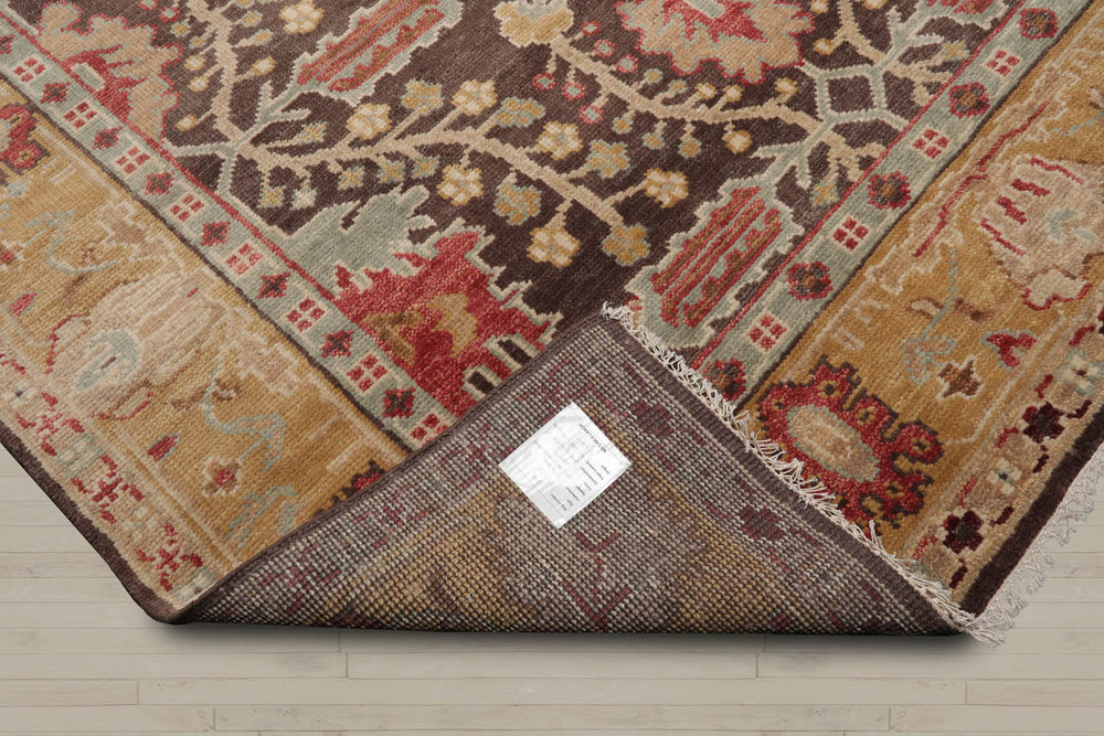 Multi Size Brown Mustard Beige Color Hand Knotted William Morris Wool  Oriental Rug