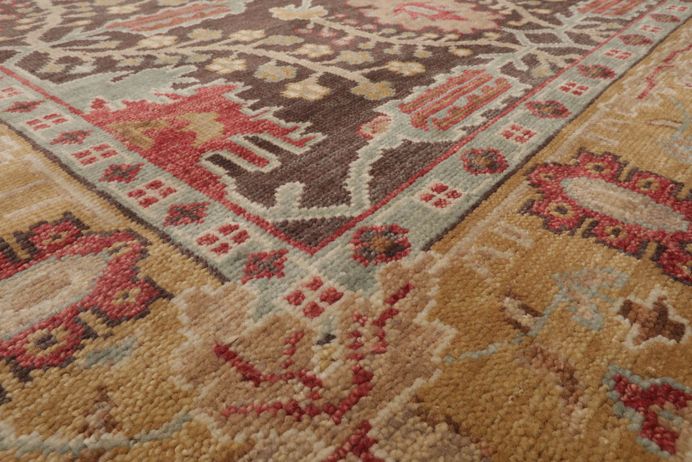 Multi Size Brown Mustard Beige Color Hand Knotted William Morris Wool  Oriental Rug