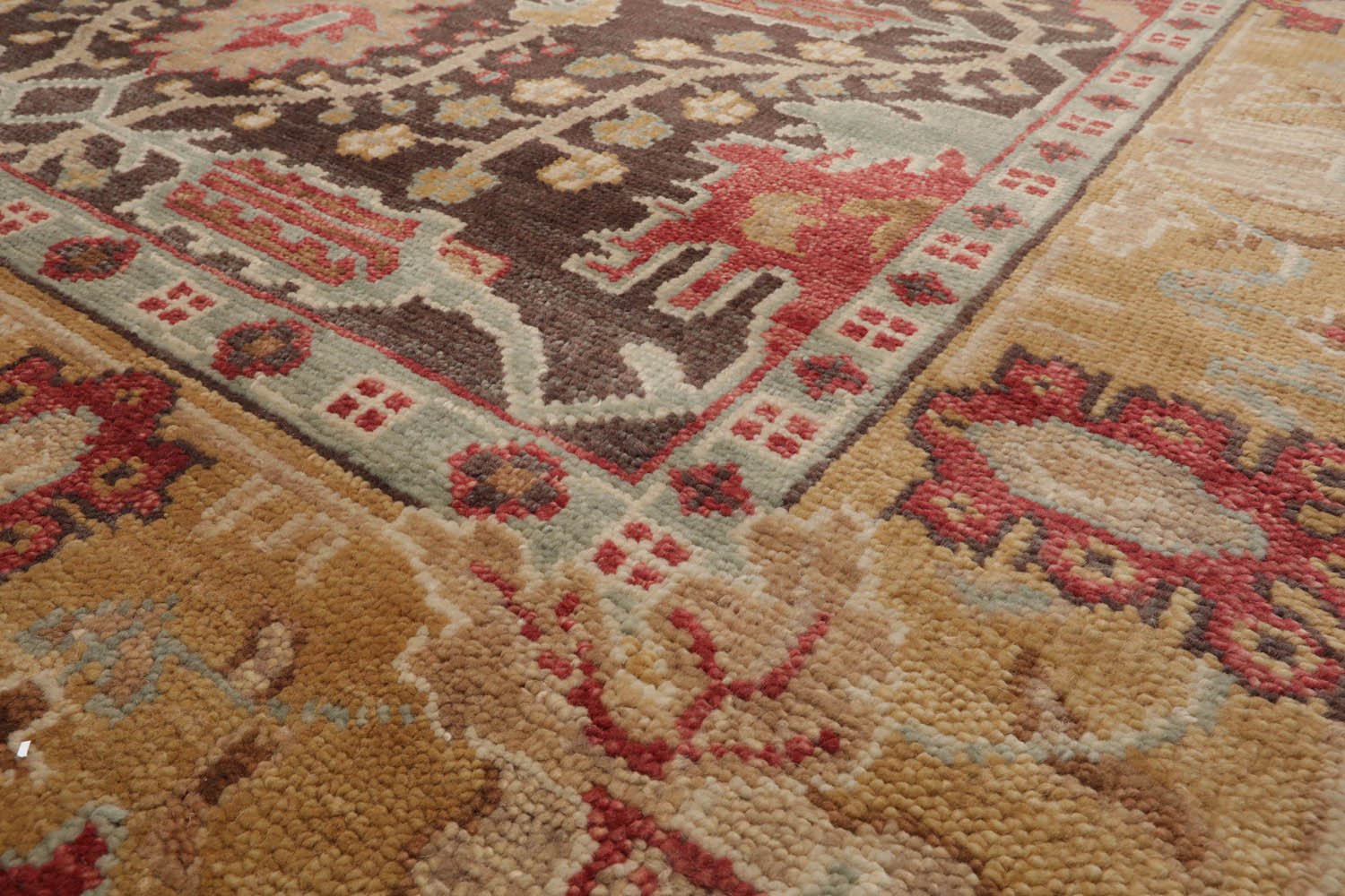 Multi Size Brown Mustard Beige Color Hand Knotted William Morris Wool  Oriental Rug