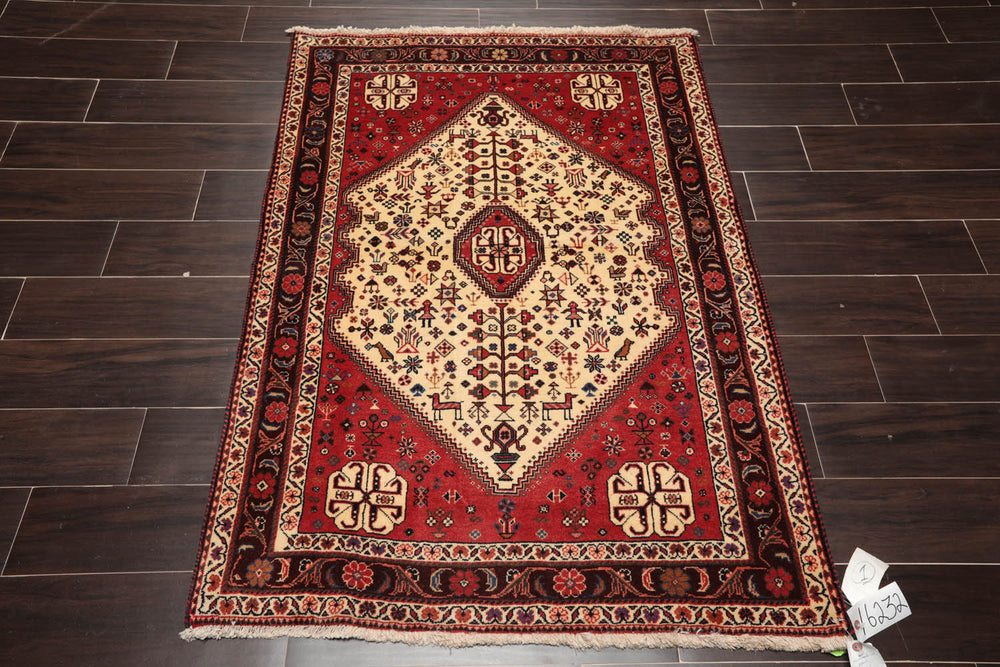 3x5 Ivory, Rust, Chocolate Color Hand Knotted Abadeh 100% Wool Traditional Oriental Rug